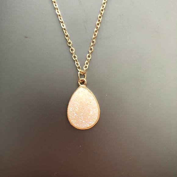 White Teardrop Druzy Necklace - Picture 2 of 3